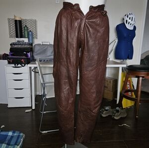 Womens Brown Aviator Leather Pants